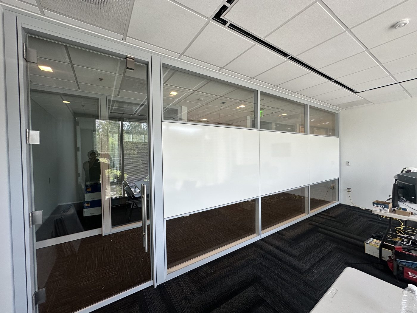 Frosted-band glass office partition